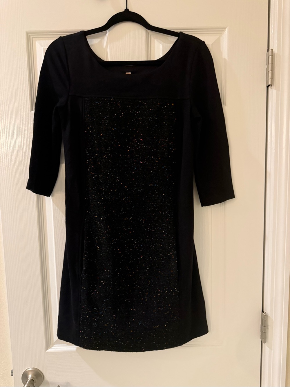 Anthropologie B44 Dressed Black Paneled Midi Dress with Three-Quarter Sleeves